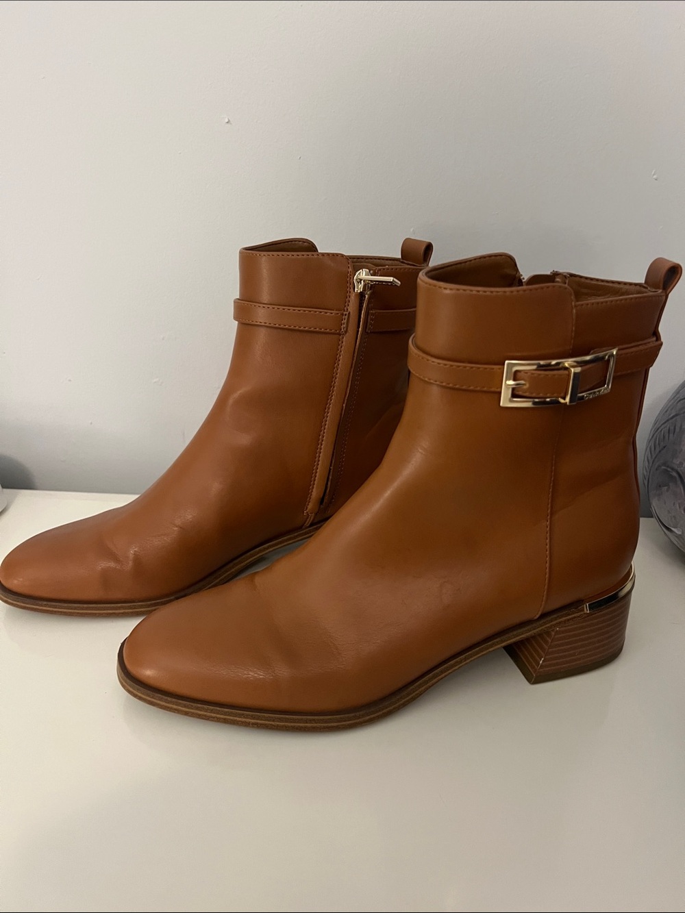 Calvin Klein camel Ankle Boots with Buckle